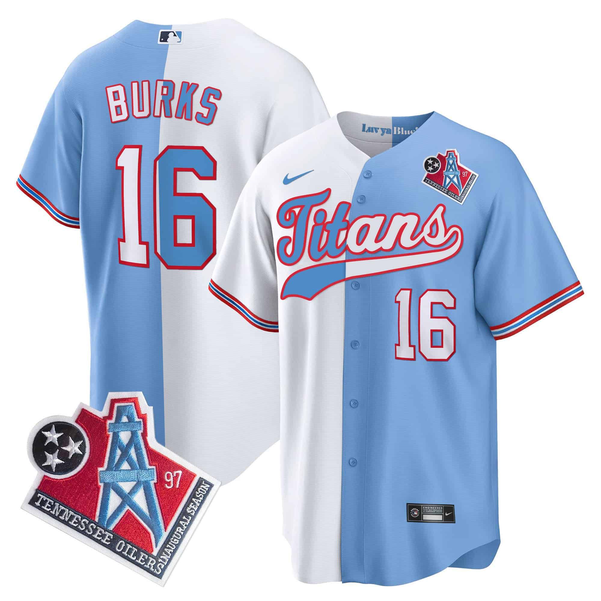 Men Tennessee Titans #16 Burks Light Blue with white Nike 1997 Throwback Limited Cool Base NFL Jersey